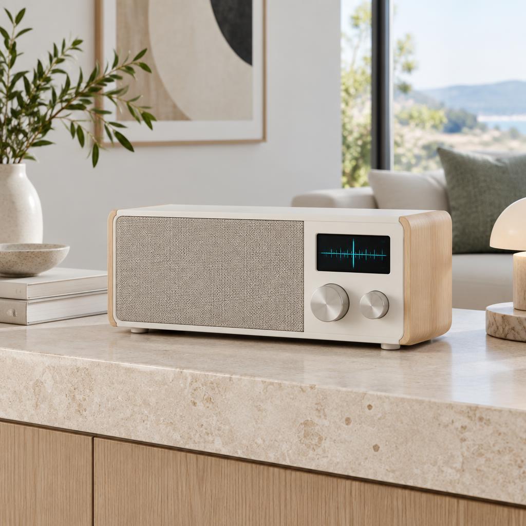 Signalix Aurora H-5 home tabletop radio in a bright living room